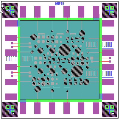 An MCNP geometry plot showing the cells and surfaces of a detector model in a top-down view.